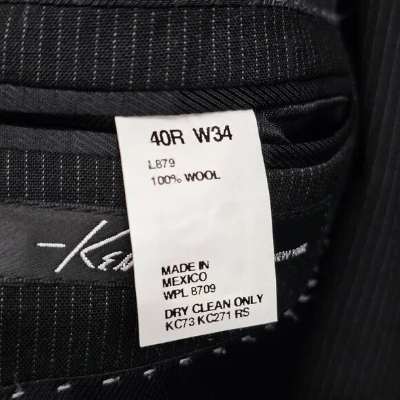 Kenneth Cole 40R 34x28 Black Striped 2-Button Suit R807